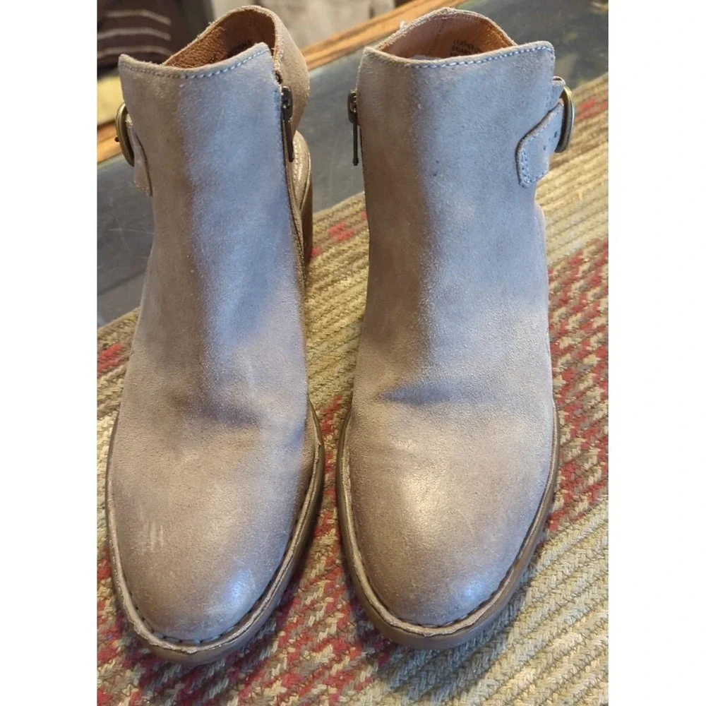 Born Strap Ankle Boots Mule Gray Leather Women's Size 7.5 M Nice Condition!